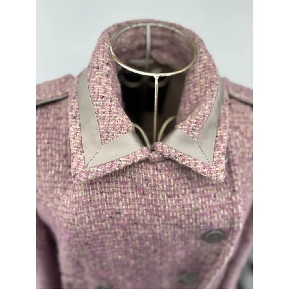 Coach Signature Pink Bouclé Wool Mohair Blend Double Breasted Coat Size 10